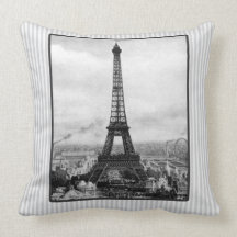 Eiffel Tower In Paris Striped Vintage Pillows