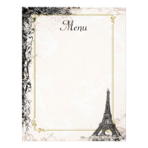 Eiffel Tower Menu Vintage French Style Letterhead Template