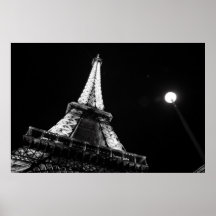 Eiffel Tower @ Night (black and white) Print