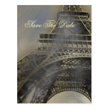 Eiffel tower Parisian french wedding Save the Date Postcard