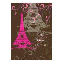 Eiffel Tower/pink/chocolate Wedding Invitations