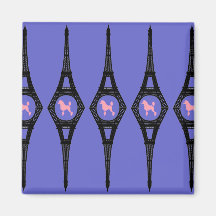 Eiffel Tower Pink Poodle Fridge Magnets