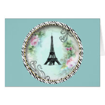 Eiffel Tower Pink Roses and Zebra Print Card