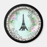 Eiffel Tower Pink Roses and Zebra Print Fridge Magnet