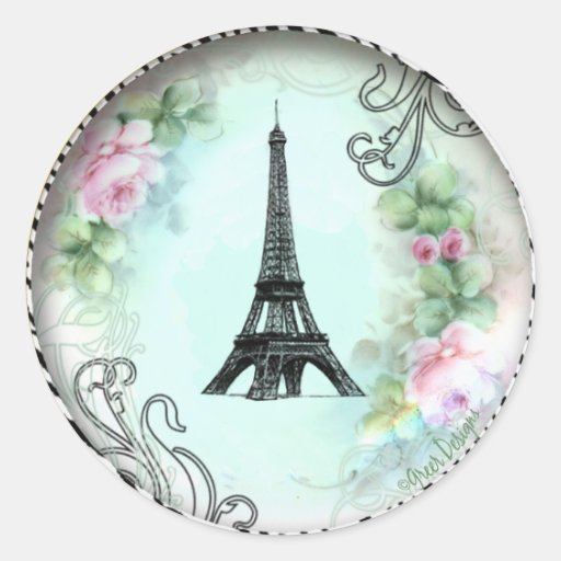 Eiffel Tower Pink Roses and Zebra Print Sticker
