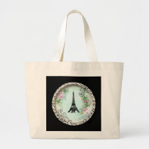 Eiffel Tower Pink Roses and Zebra Print Tote Bags