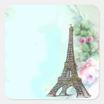 Eiffel Tower & Pink Roses Stickers Tags