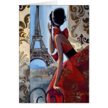 Eiffel Tower, Red Dress, Let's Go Cards