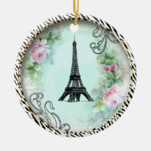 Eiffel Tower Roses Zebra Print Ornament