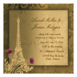 Eiffel Tower Scottish thistle golden metallic Personalized Invite
