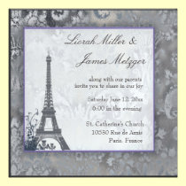 Eiffel Tower Scottish thistle ice metallic invitations