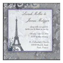 Eiffel Tower Scottish thistle ice metallic Personalized Invitations