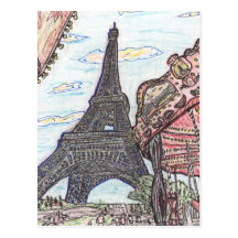 Eiffel Tower with carousal Postcard