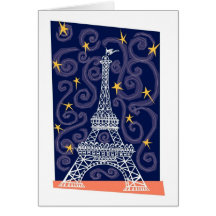 Eiffel Tower with Stars and Swirls Greeting Card