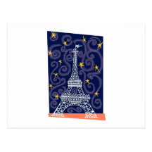 Eiffel Tower with Stars and Swirls Post Cards