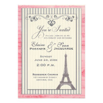 Eiffel tower with swirls and stripes invitations