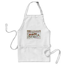 Eight English Robins on Holly Vintage Christmas Aprons