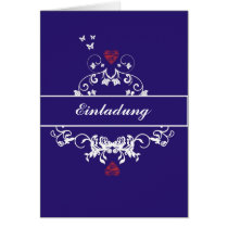Einladung - red heart blue karte