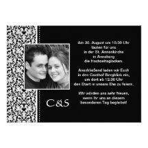 Einladungskarte zur Hochzeit mit Damastmuster