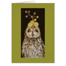 Ekewaka the pueo owl with acacia kona hat card