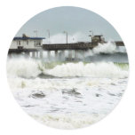 El Nino Waves Piers Ocean Seagulls Cafes Round Stickers