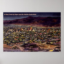El Paso, Texas Birdseye Night 1940 Print