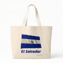 El Salvador Waving Flag with Name Tote Bags