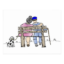 Elderly couple in love postcard