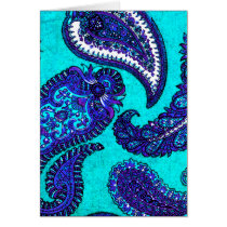 Electric Aqua Blue Indian Paisley Greeting Cards