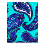 Electric Aqua Blue Indian Paisley Post Cards