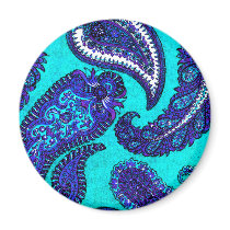 Electric Aqua Indian Paisley Refrigerator Magnets