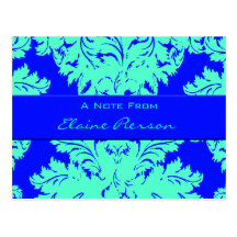 Electric Blue and Sea Foam Green Damask Postcards