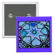 Electric Blue Hearts & Stars Square Pin