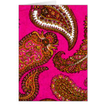 Electric Fuscia Indian Paisley Pink Greeting Cards
