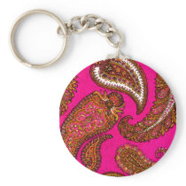 Electric Fuscia Indian Paisley Pink Keychain