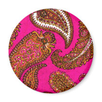 Electric Fuscia Indian Paisley Pink Fridge Magnet