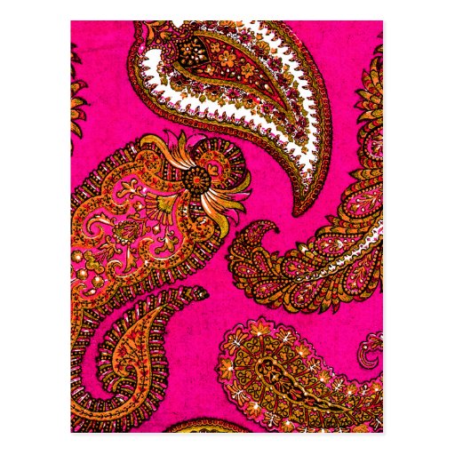 Electric Fuscia Indian Paisley Pink Post Cards