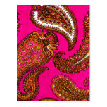 Electric Fuscia Indian Paisley Pink Post Cards