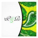 Electric Gold & Green Paisley Wedding Invitation