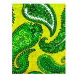 Electric Gold Yellow Green Indian Paisley Post Cards