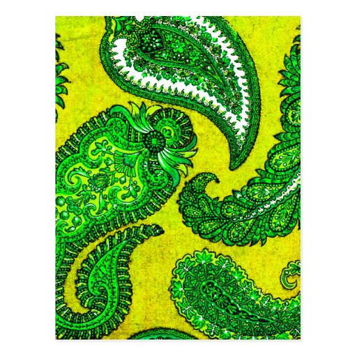 Electric Gold Yellow Green Indian Paisley Post Cards