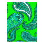 Electric Green and Aqua Blue Indian Paisley Post Cards