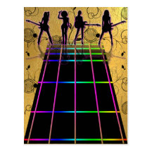 Electric Guitar Fret Girl Band on Gold Postcard