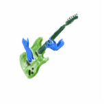 Electric guitar painting, green guitar blue hands acrylic cut outs