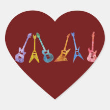 Electric Guitars in Electric Colours Heart Stickers