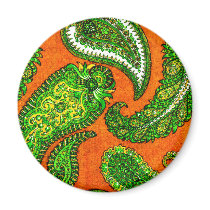 Electric Orange and Green Indian Paisley Fridge Magnet