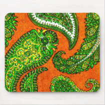 Electric Orange and Green Indian Paisley Mouse Pad