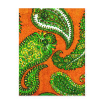 Electric Orange and Green Indian Paisley Postcard
