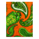 Electric Orange and Green Indian Paisley Postcard