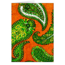 Electric Orange & Green Indian Paisley Greeting Card